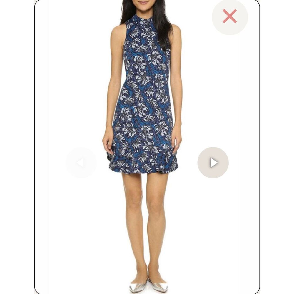 NWT Rebecca Taylor Mock Neck Floral Dress Navy Combo Sleeveless Ruffle Hem MSRP